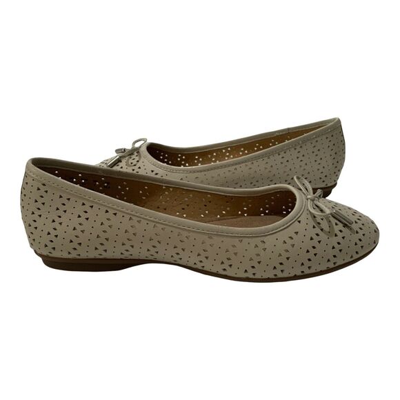 Hush Puppies Women's Shoes Leather Ballet Slip On Flats 9M Beige Perforated - Picture 6 of 10